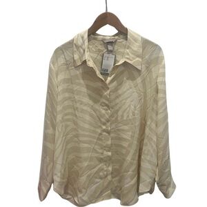 H&M Cream Patterned Button-Down Shirt
